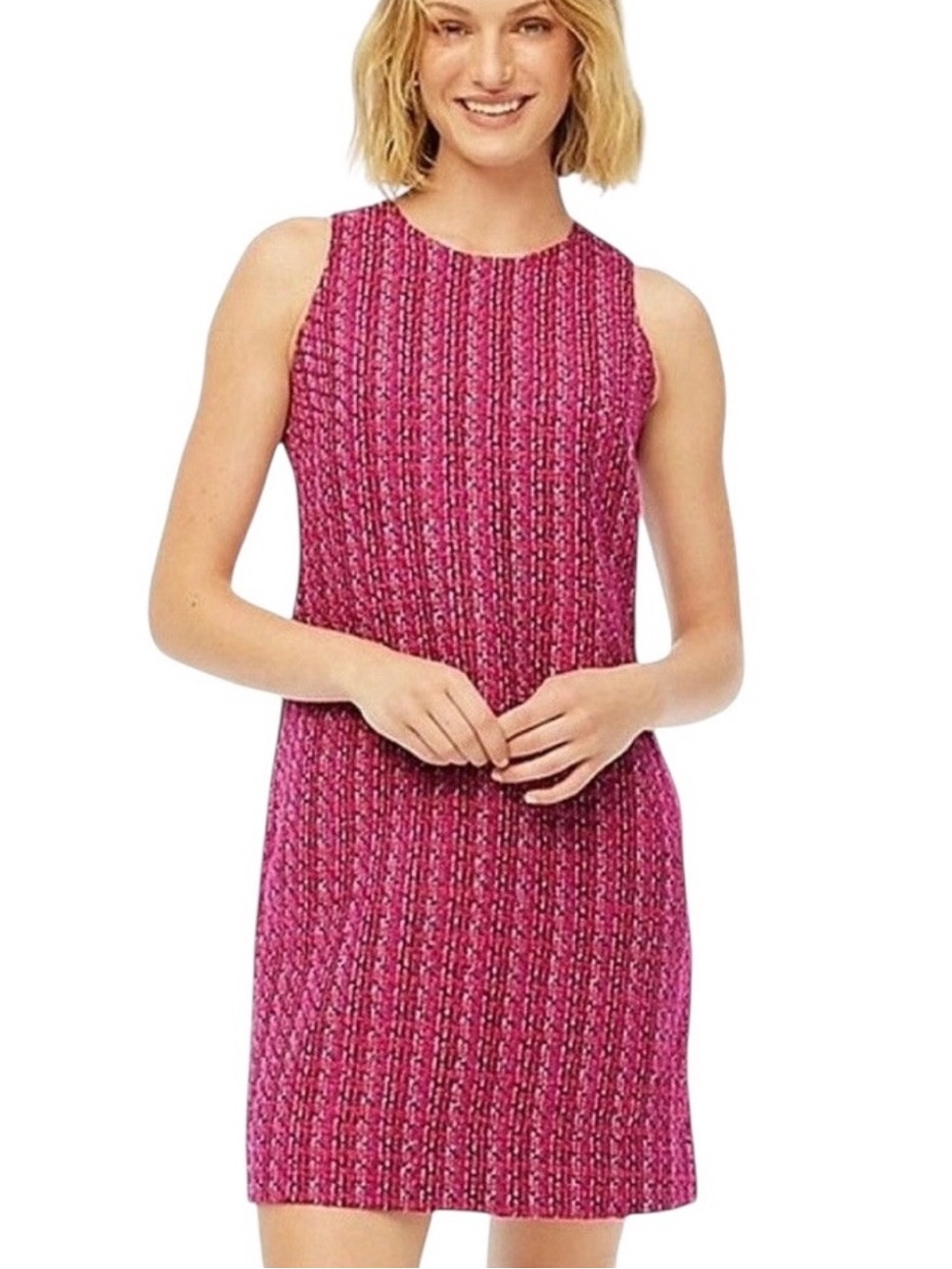 J.Crew Pink Tweed Sleeveless Sheath Dress Size 10 Magenta Hot Pink
